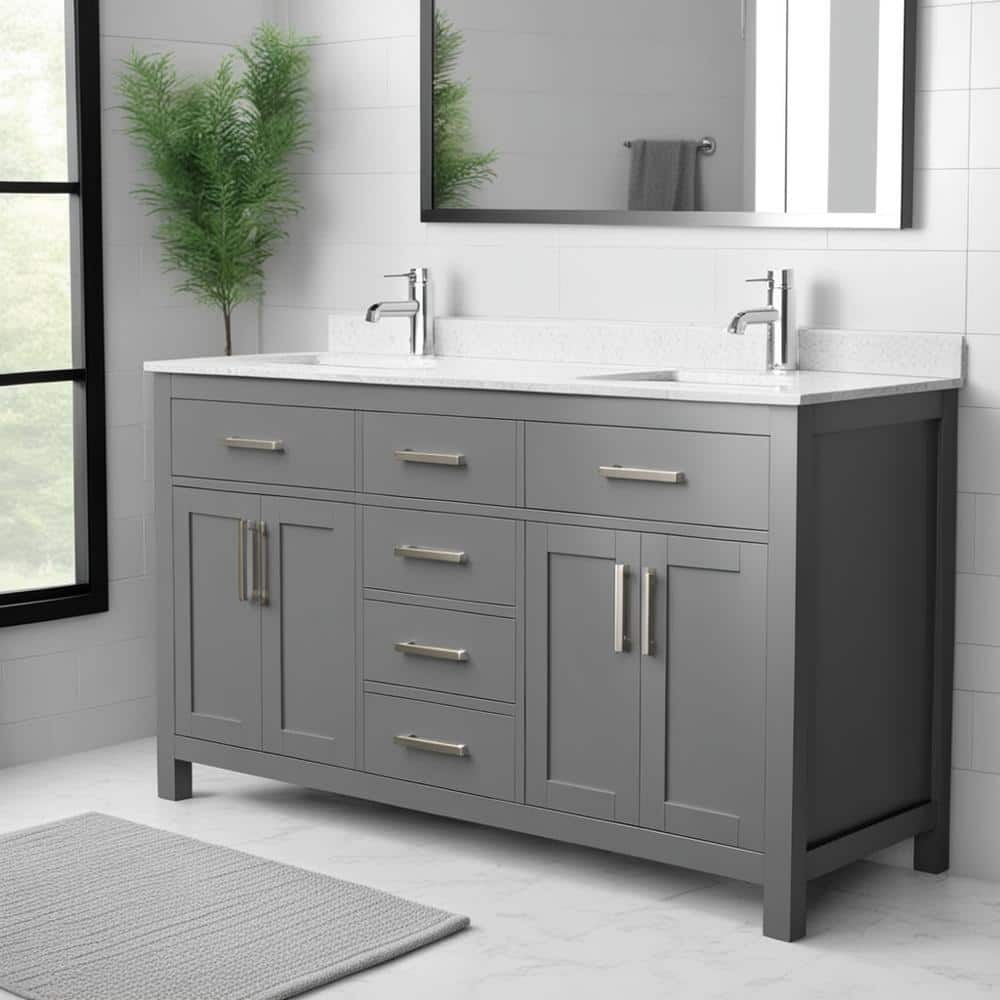 Wyndham Collection Beckett 60" Double Bath Vanity in Dark Gray with Cultured Marble Top and White Basins