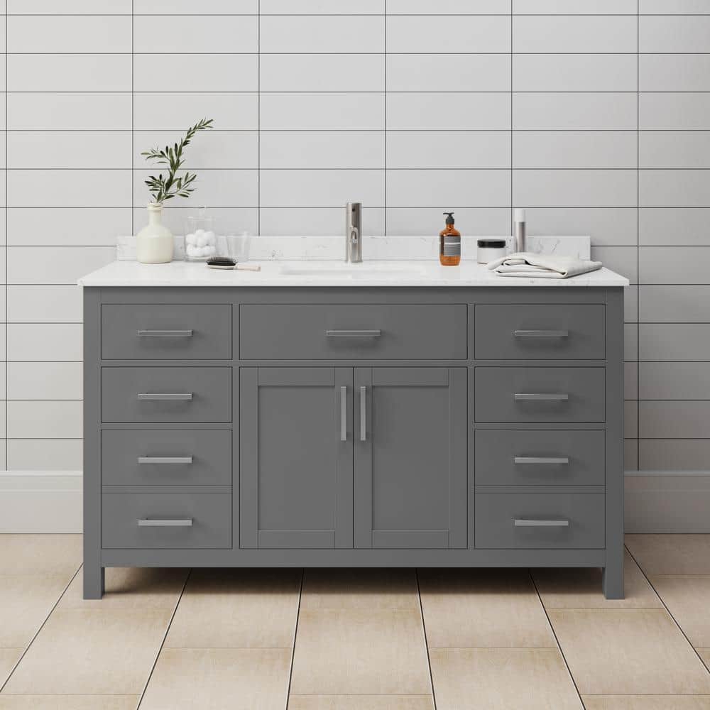 Wyndham Collection Beckett 60" Dark Gray Single Bath Vanity with Cultured Marble Top