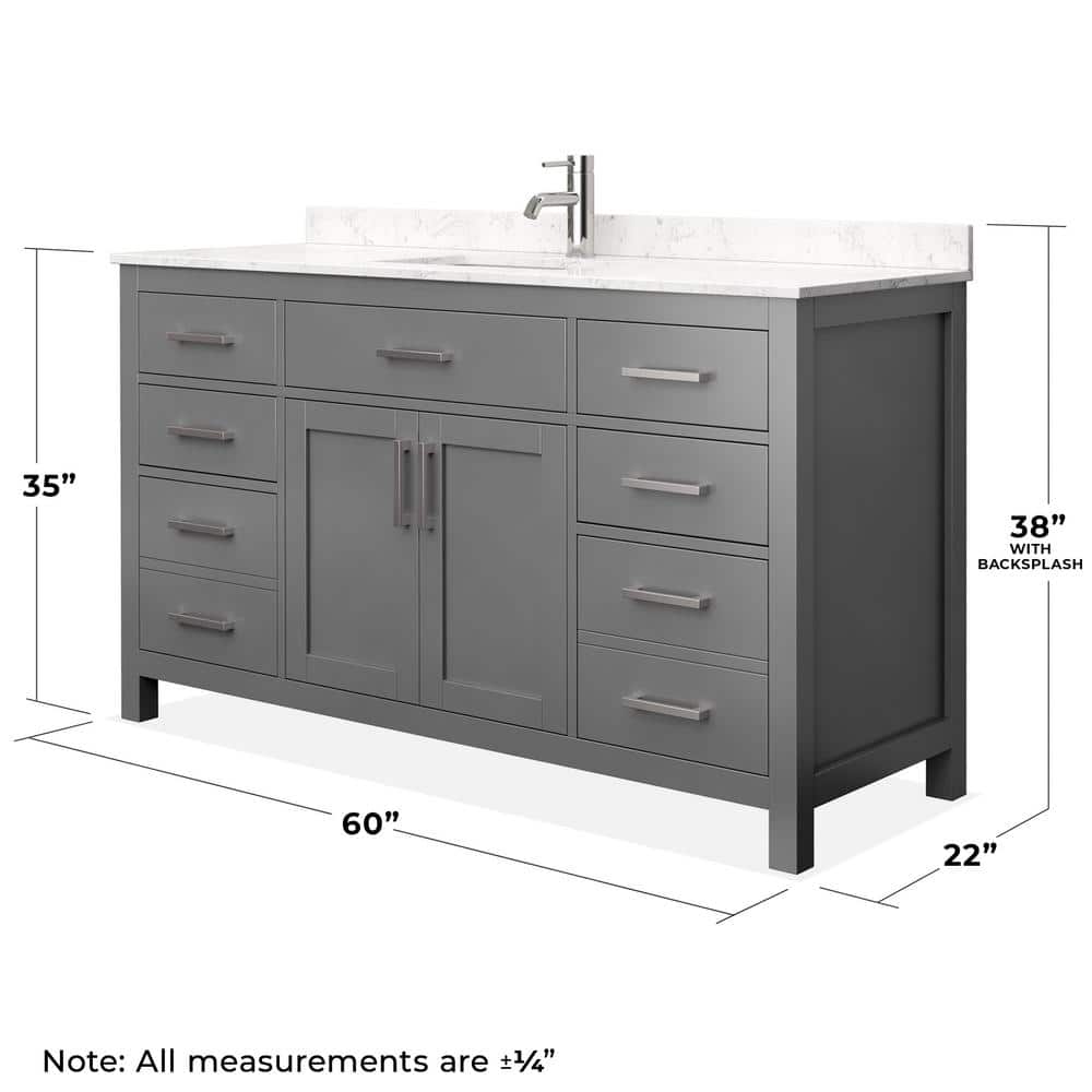 Wyndham Collection Beckett 60" Dark Gray Single Bath Vanity with Cultured Marble Top