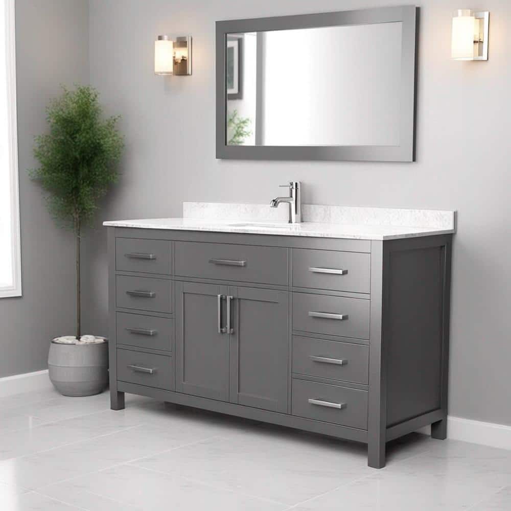 Wyndham Collection Beckett 60" Dark Gray Single Bath Vanity with Cultured Marble Top