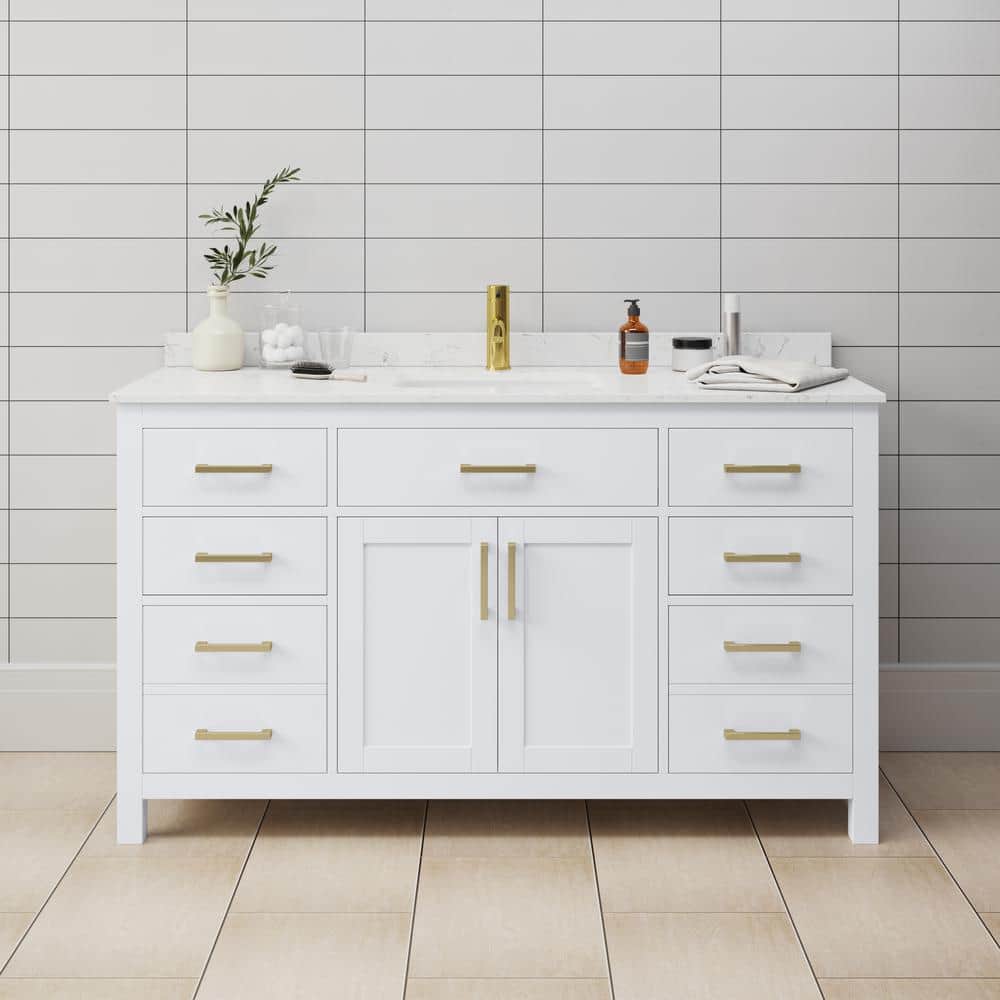 Wyndham Collection Beckett 60" Single Sink Bath Vanity with Carrara Marble Top