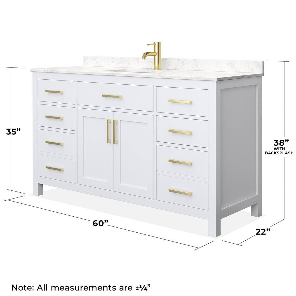 Wyndham Collection Beckett 60" Single Sink Bath Vanity with Carrara Marble Top