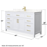 Wyndham Collection Beckett 60" Single Sink Bath Vanity with Carrara Marble Top