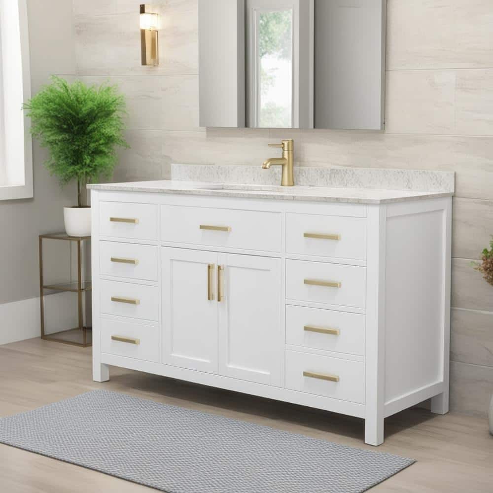 Wyndham Collection Beckett 60" Single Sink Bath Vanity with Carrara Marble Top