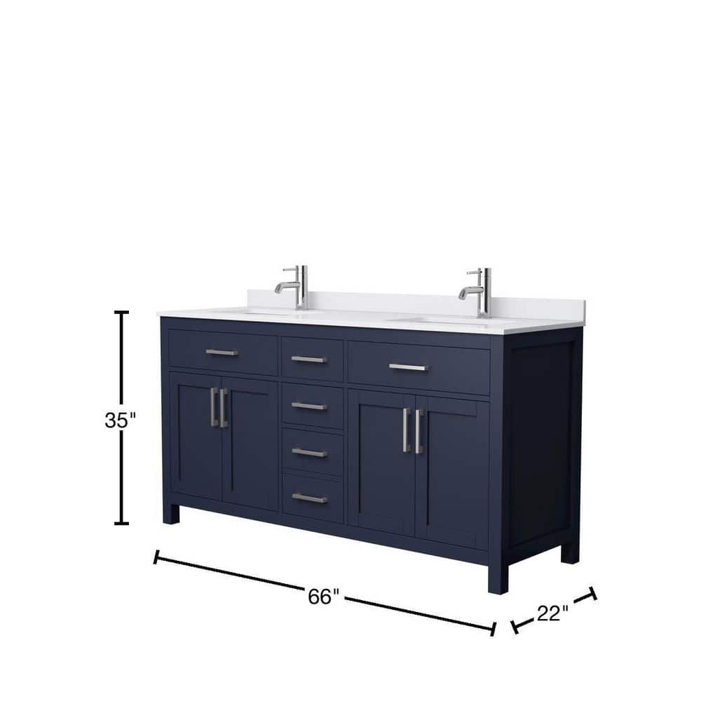 Wyndham Collection Beckett 66" Double Sink Bathroom Vanity in Dark Blue with Cultured Marble Top