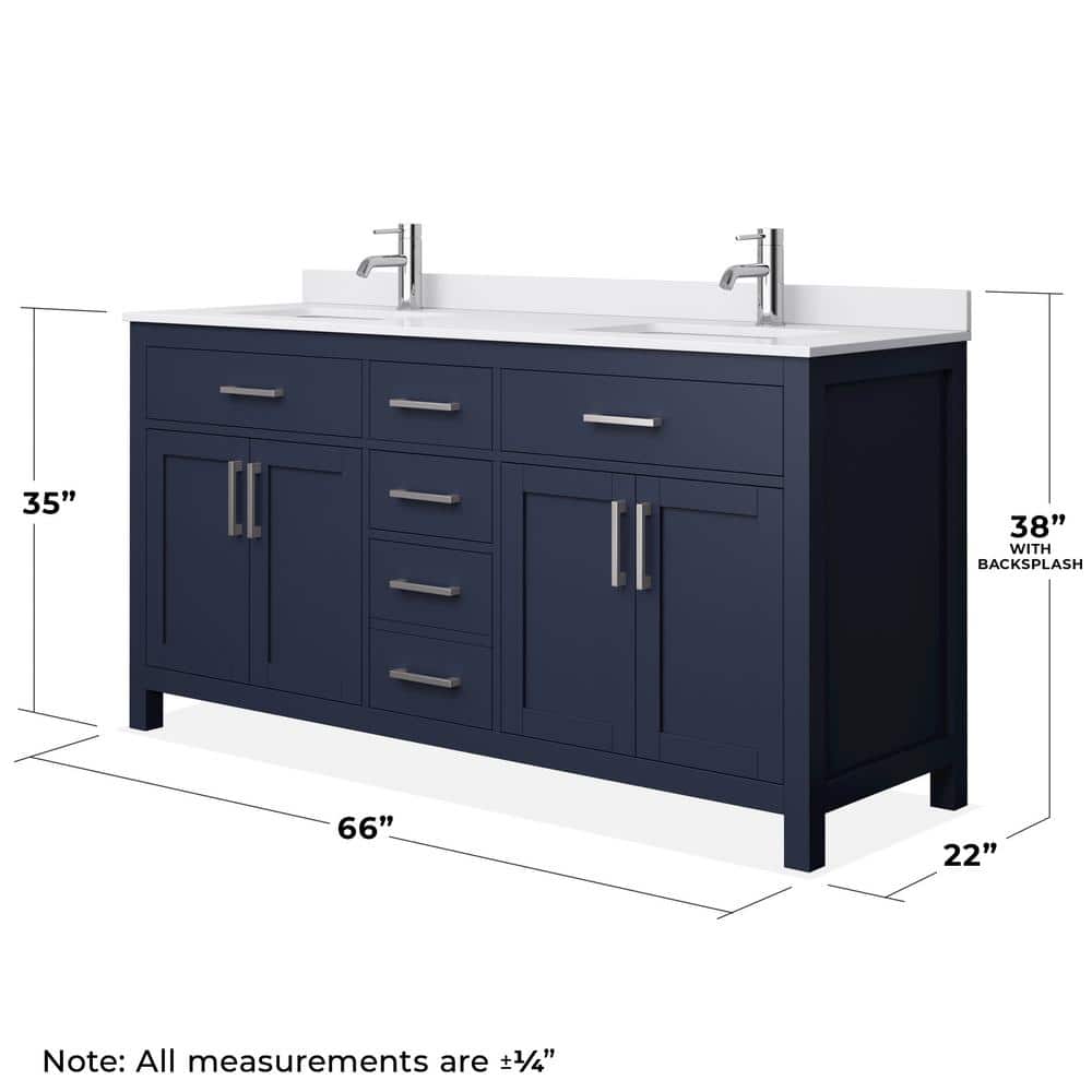 Wyndham Collection Beckett 66" Double Sink Bathroom Vanity in Dark Blue with Cultured Marble Top