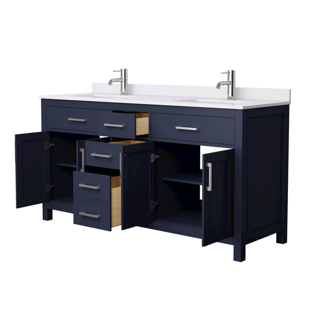 Wyndham Collection Beckett 66" Double Sink Bathroom Vanity in Dark Blue with Cultured Marble Top