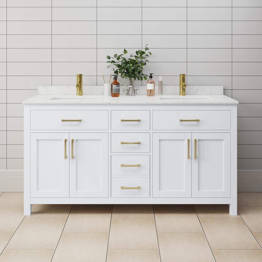 Wyndham Collection Beckett 66" Double Bath Vanity with Cultured Marble Top in White