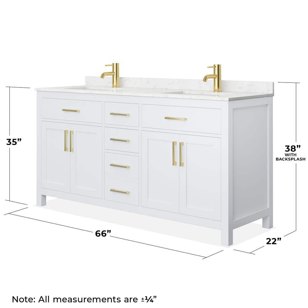 Wyndham Collection Beckett 66" Double Bath Vanity with Cultured Marble Top in White
