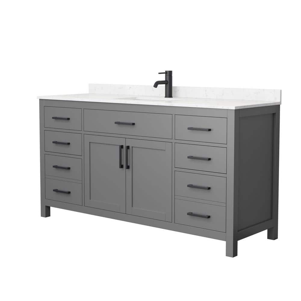 Wyndham Collection Beckett 66" Single Sink Bathroom Vanity in Dark Gray with Carrara Cultured Marble Top
