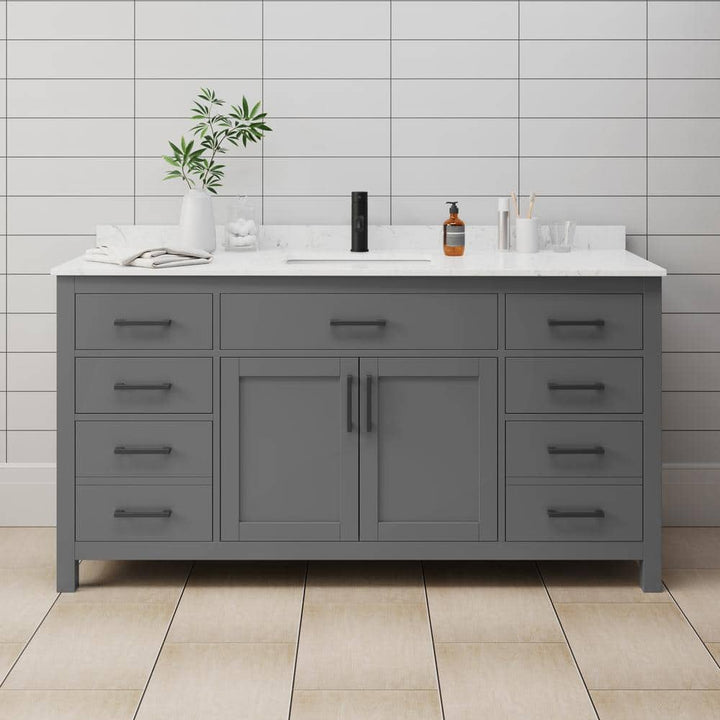 Wyndham Collection Beckett 66" Single Sink Bathroom Vanity in Dark Gray with Carrara Cultured Marble Top