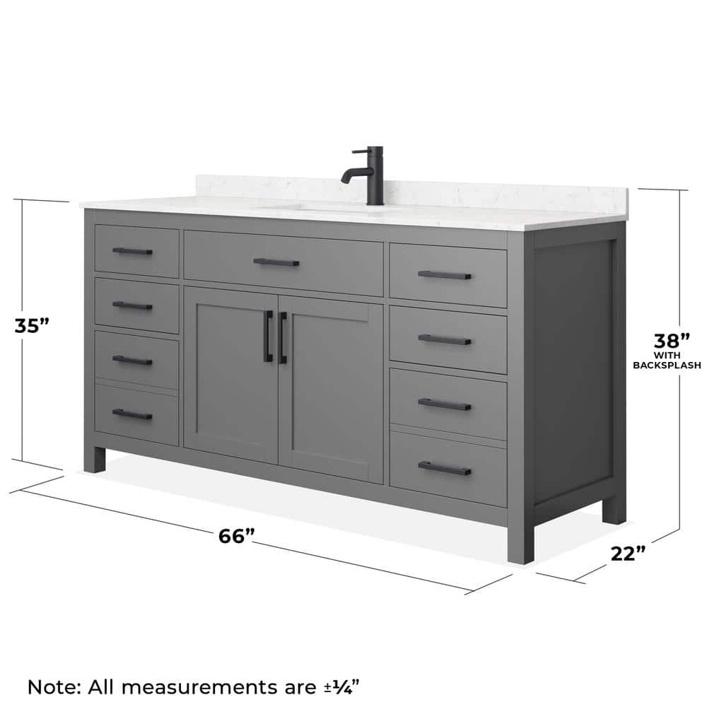 Wyndham Collection Beckett 66" Single Sink Bathroom Vanity in Dark Gray with Carrara Cultured Marble Top