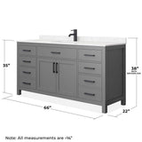 Wyndham Collection Beckett 66" Single Sink Bathroom Vanity in Dark Gray with Carrara Cultured Marble Top