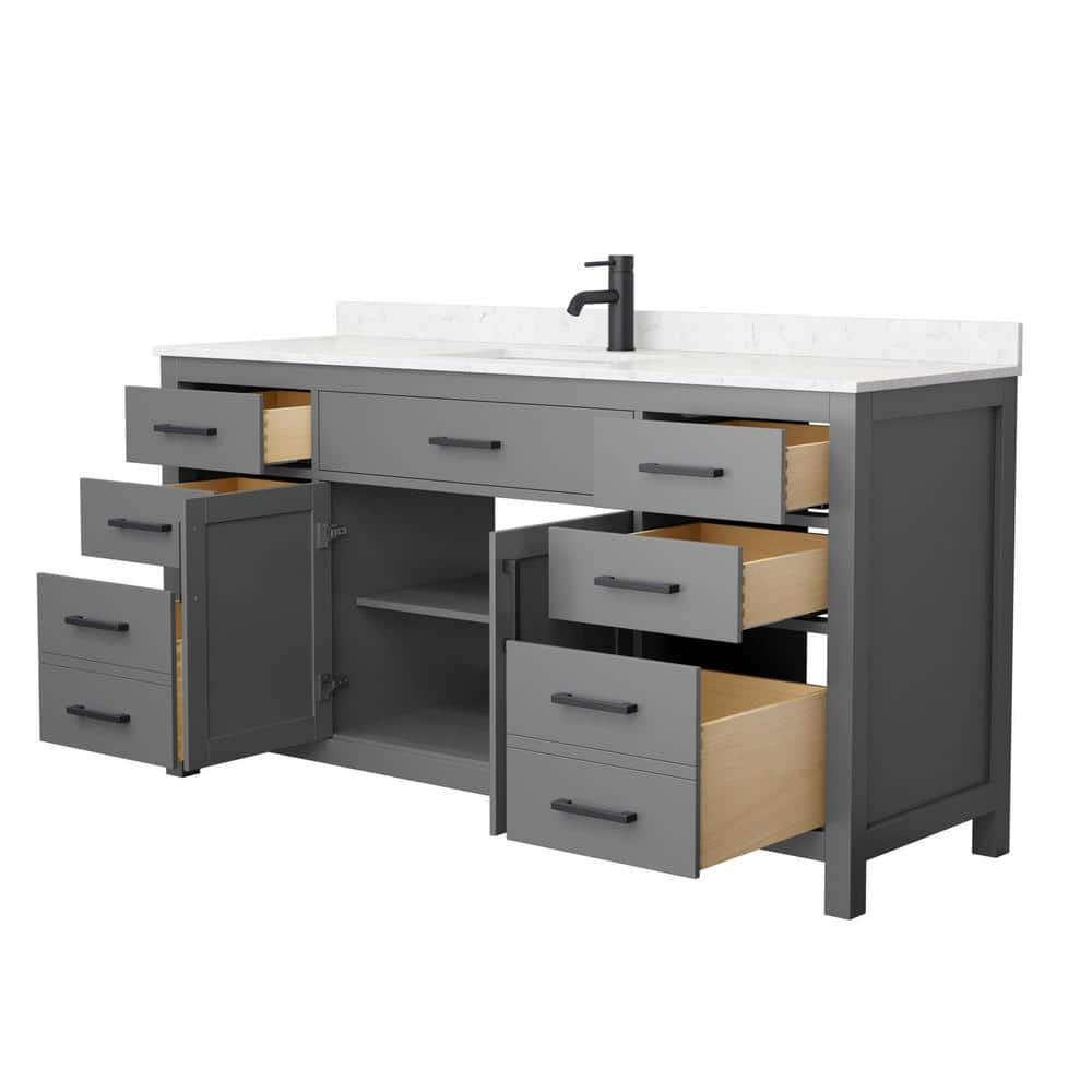 Wyndham Collection Beckett 66" Single Sink Bathroom Vanity in Dark Gray with Carrara Cultured Marble Top