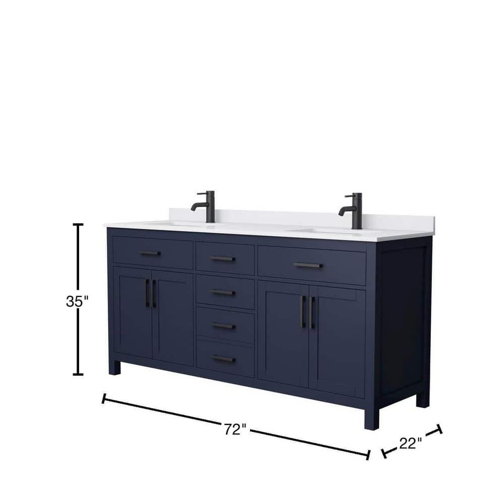 Wyndham Collection Beckett 72" Double Sink Bathroom Vanity in Dark Blue with Cultured Marble Top