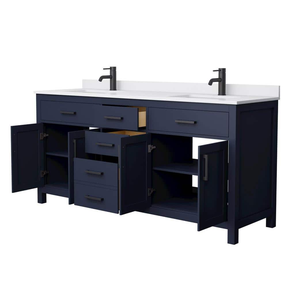 Wyndham Collection Beckett 72" Double Sink Bathroom Vanity in Dark Blue with Cultured Marble Top