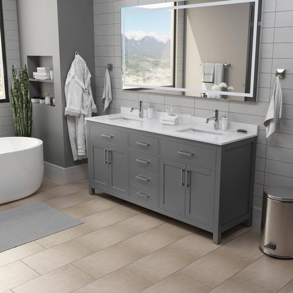 Wyndham Collection Beckett 72" Double Bath Vanity in Dark Gray with Cultured Marble Top