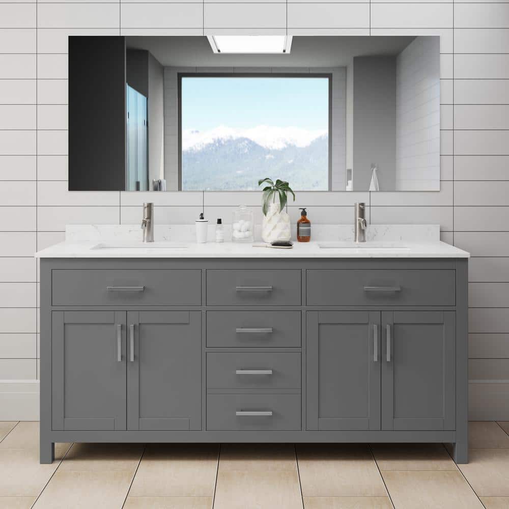 Wyndham Collection Beckett 72" Double Bath Vanity in Dark Gray with Cultured Marble Top