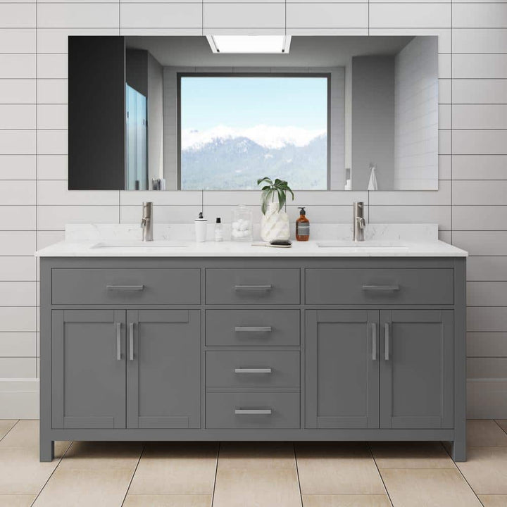 Wyndham Collection Beckett 72" Double Bath Vanity in Dark Gray with Cultured Marble Top