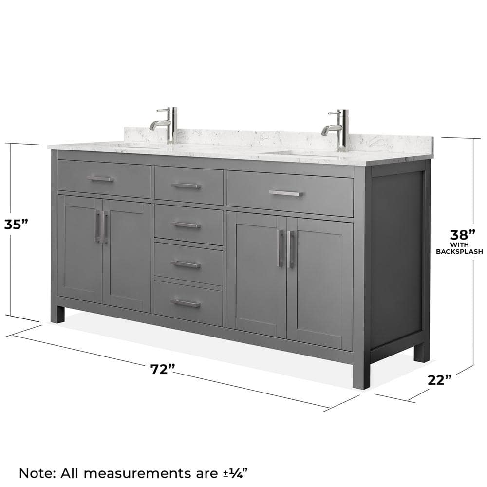 Wyndham Collection Beckett 72" Double Bath Vanity in Dark Gray with Cultured Marble Top