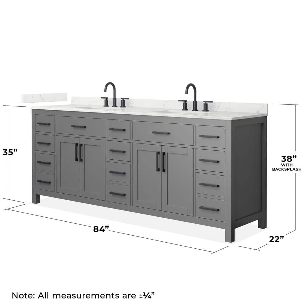Wyndham Collection Beckett 84 in. Double Freestanding Dark Gray Bath Vanity with Giotto Quartz Top