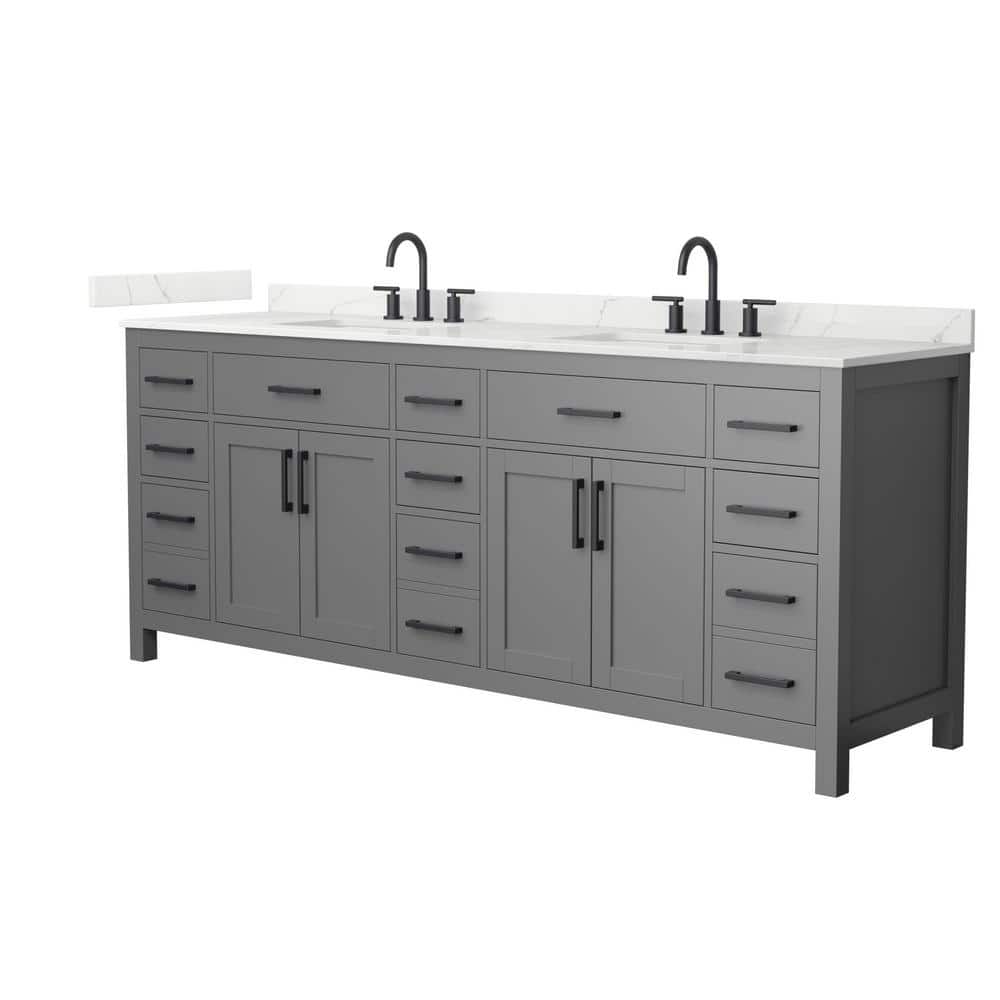 Wyndham Collection Beckett 84 in. Double Freestanding Dark Gray Bath Vanity with Giotto Quartz Top