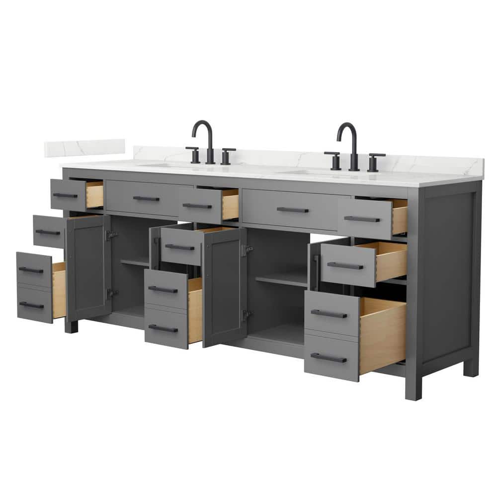 Wyndham Collection Beckett 84 in. Double Freestanding Dark Gray Bath Vanity with Giotto Quartz Top