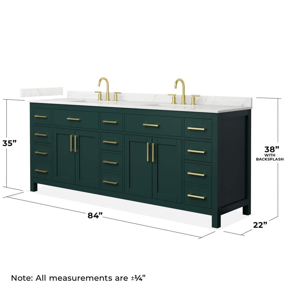 Wyndham Collection Beckett 84 in. Double Freestanding Green Bath Vanity with Giotto Quartz Top