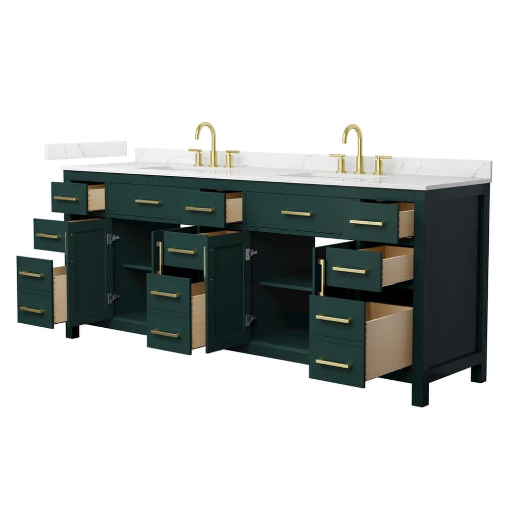 Wyndham Collection Beckett 84 in. Double Freestanding Green Bath Vanity with Giotto Quartz Top