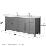 Wyndham Collection Beckett 84 in. Double Freestanding Dark Gray Bath Vanity with Giotto Quartz Top