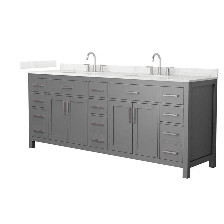 Wyndham Collection Beckett 84 in. Double Freestanding Dark Gray Bath Vanity with Giotto Quartz Top