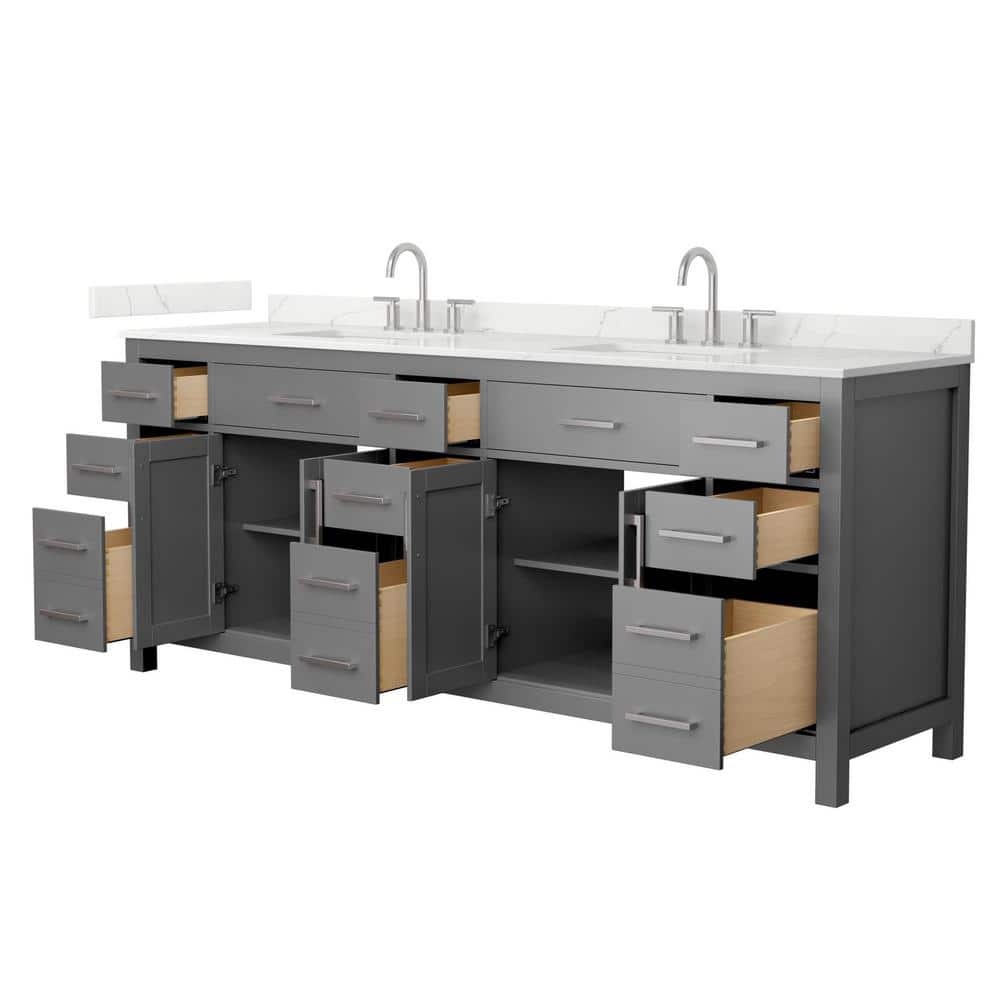 Wyndham Collection Beckett 84 in. Double Freestanding Dark Gray Bath Vanity with Giotto Quartz Top