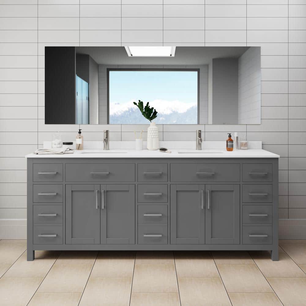 Wyndham Collection Beckett 84" Double Vanity in Dark Gray with Cultured Marble Top
