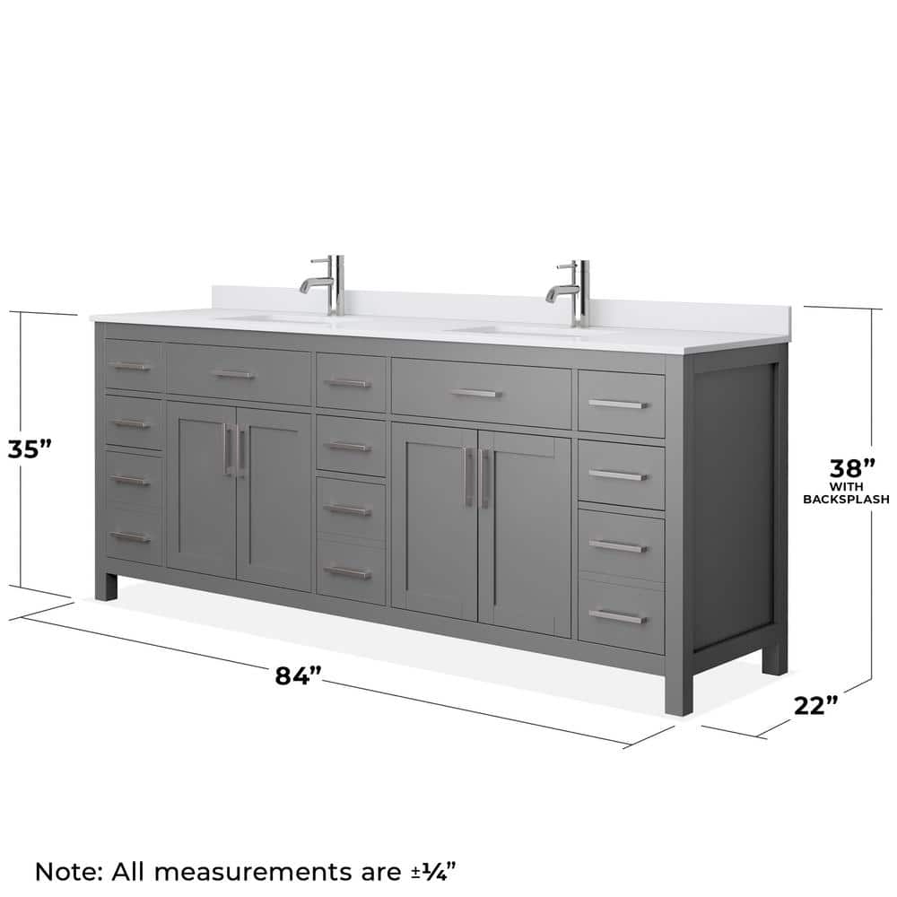 Wyndham Collection Beckett 84" Double Vanity in Dark Gray with Cultured Marble Top