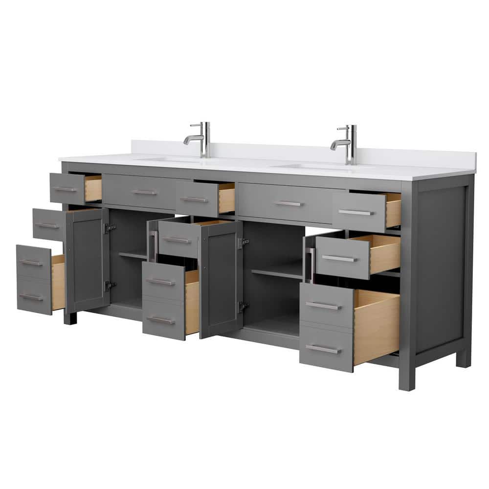 Wyndham Collection Beckett 84" Double Vanity in Dark Gray with Cultured Marble Top