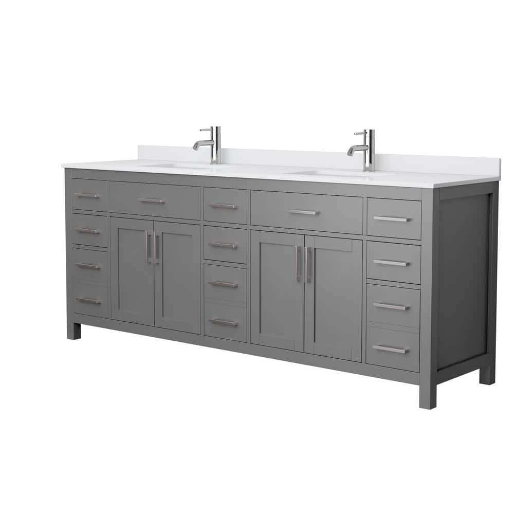 Wyndham Collection Beckett 84" Double Vanity in Dark Gray with Cultured Marble Top