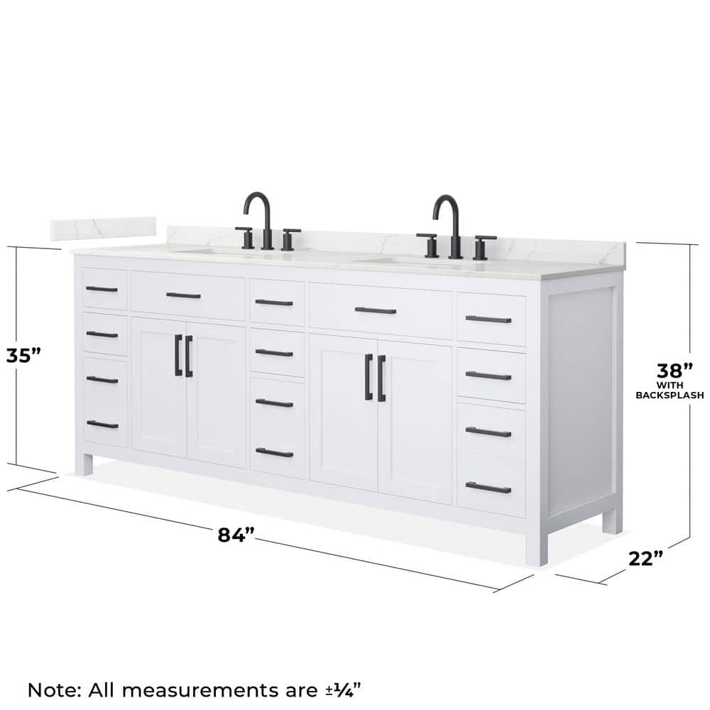 Wyndham Collection Beckett 84 in. Double Freestanding White Bath Vanity with White Quartz Top