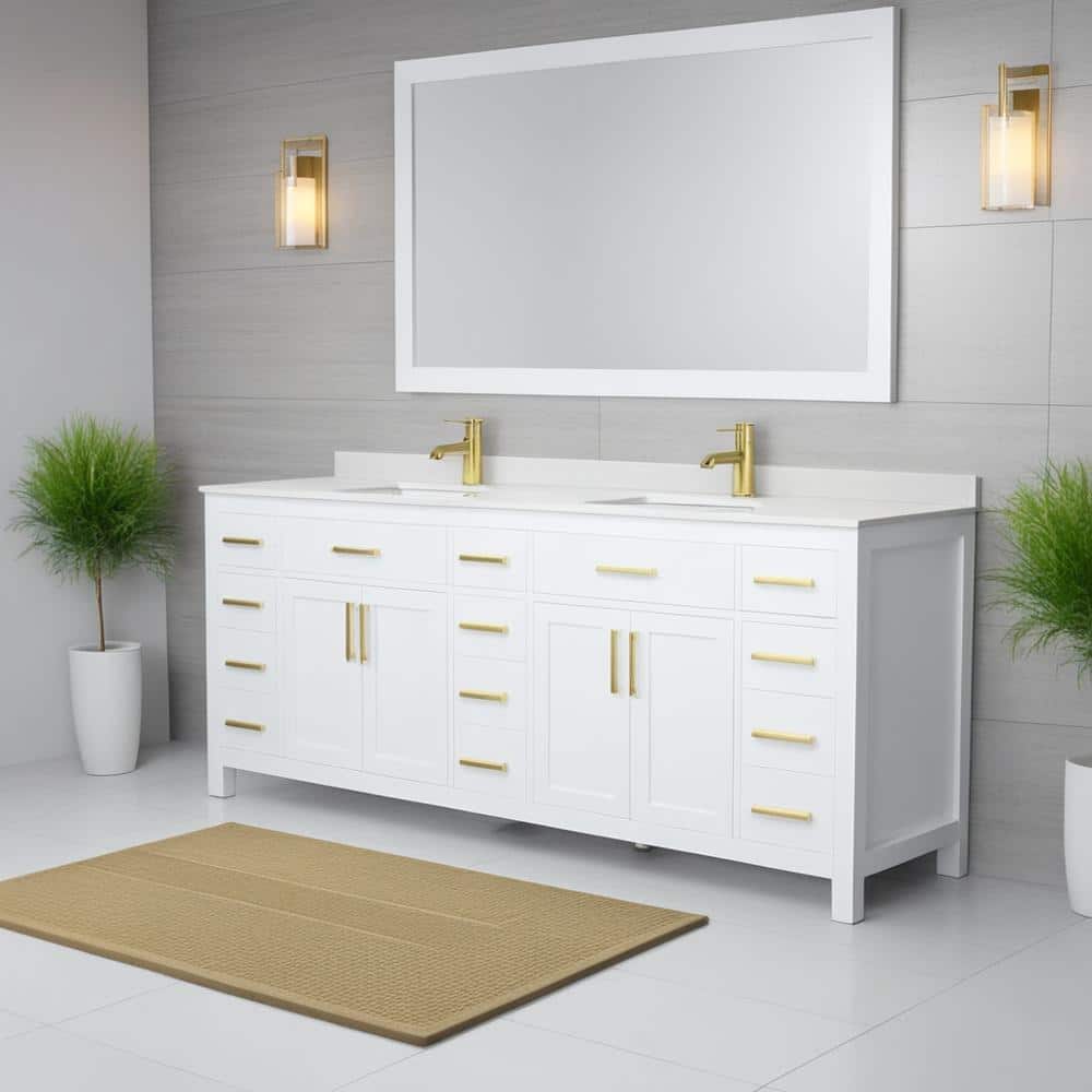 Wyndham Collection Beckett 84" Double Sink Bathroom Vanity with Cultured Marble Top