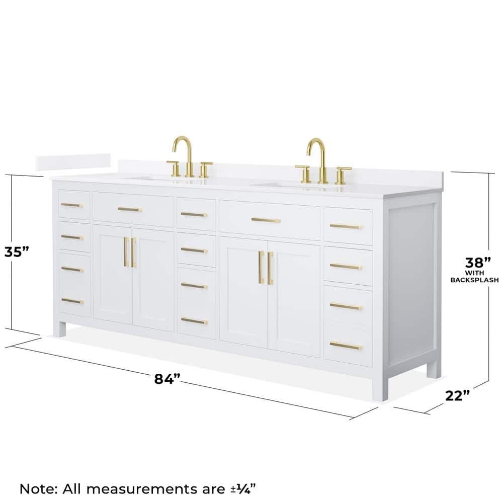 Wyndham Collection Beckett 84 in. Double Freestanding White Bath Vanity with White Quartz Top