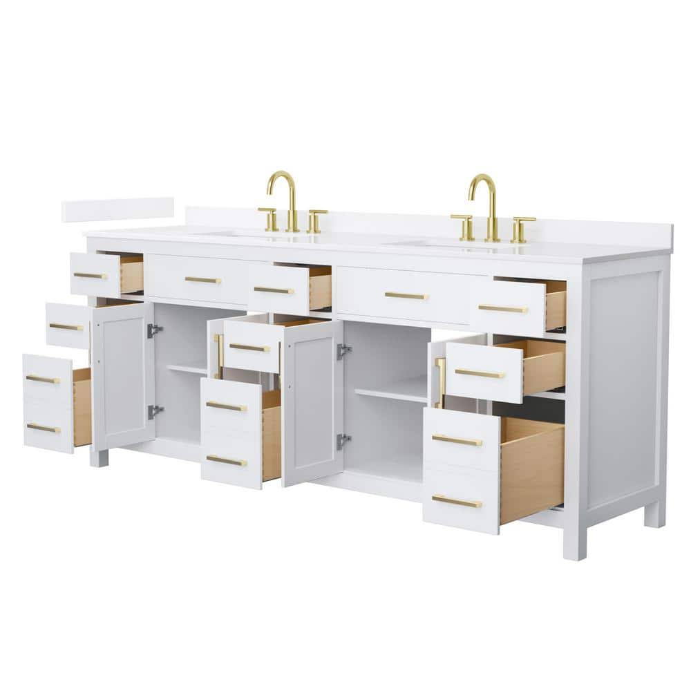 Wyndham Collection Beckett 84 in. Double Freestanding White Bath Vanity with White Quartz Top