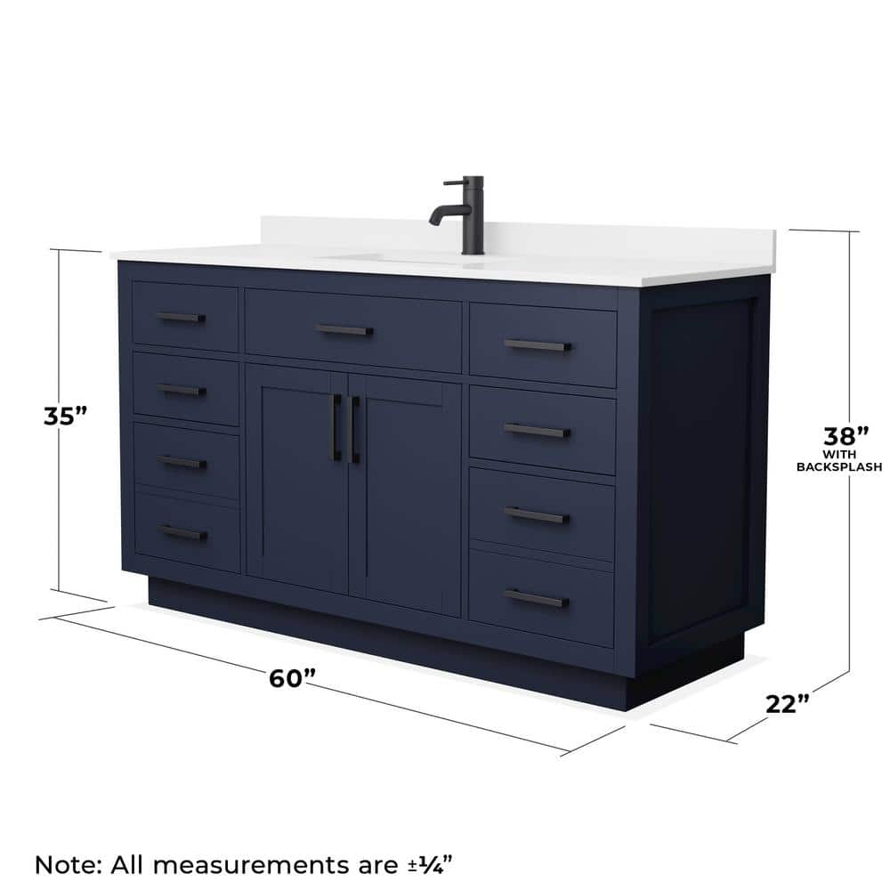 Wyndham Collection Beckett TK 60" Single Bath Vanity in Dark Blue with White Quartz Top