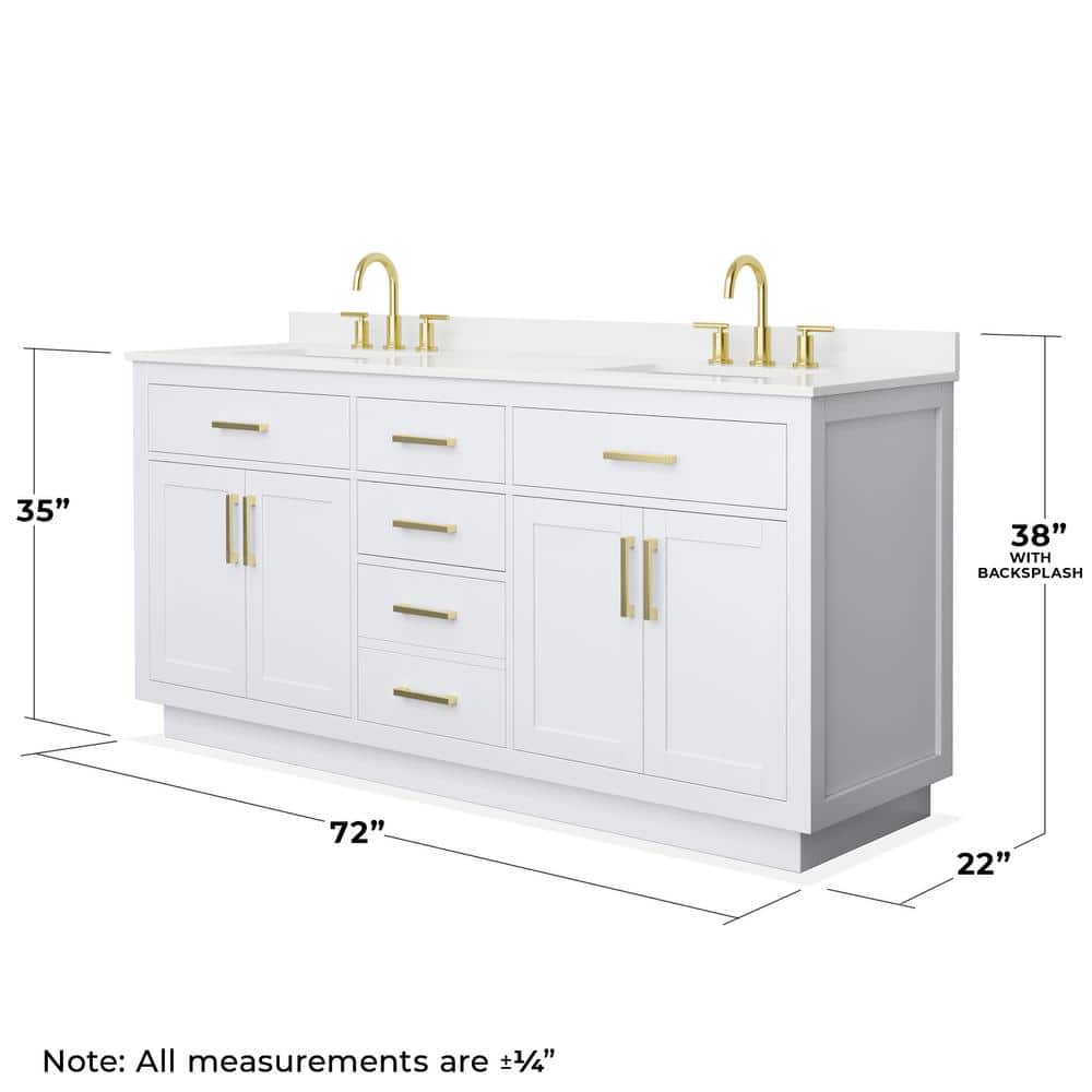 Wyndham Collection Beckett TK 72" Double Sink Bathroom Vanity with White Quartz Top and Brushed Gold Trim