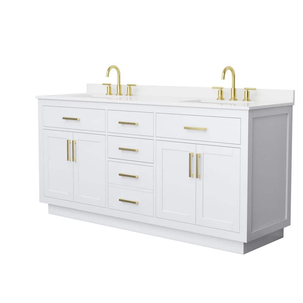 Wyndham Collection Beckett TK 72" Double Sink Bathroom Vanity with White Quartz Top and Brushed Gold Trim