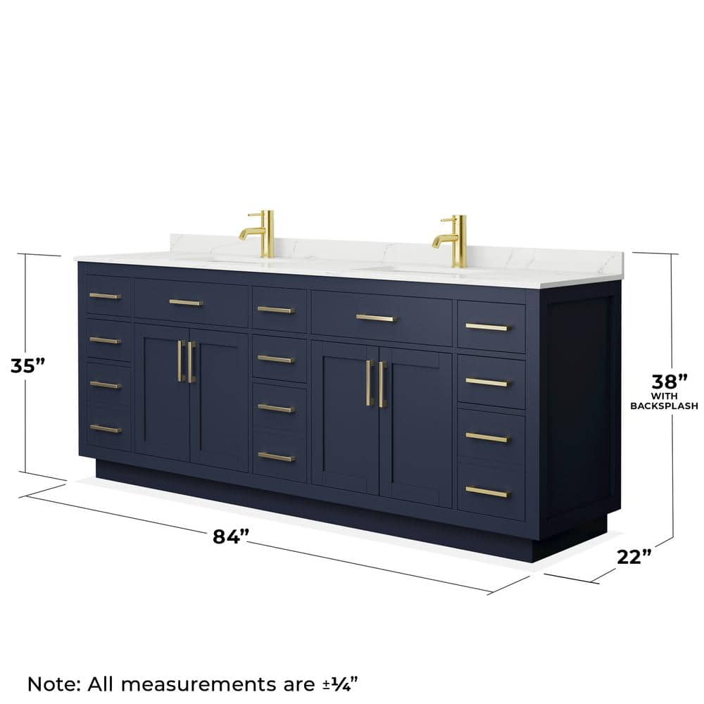 Wyndham Collection Beckett TK 84" Double Sink Bath Vanity in Dark Blue with Giotto Quartz Top