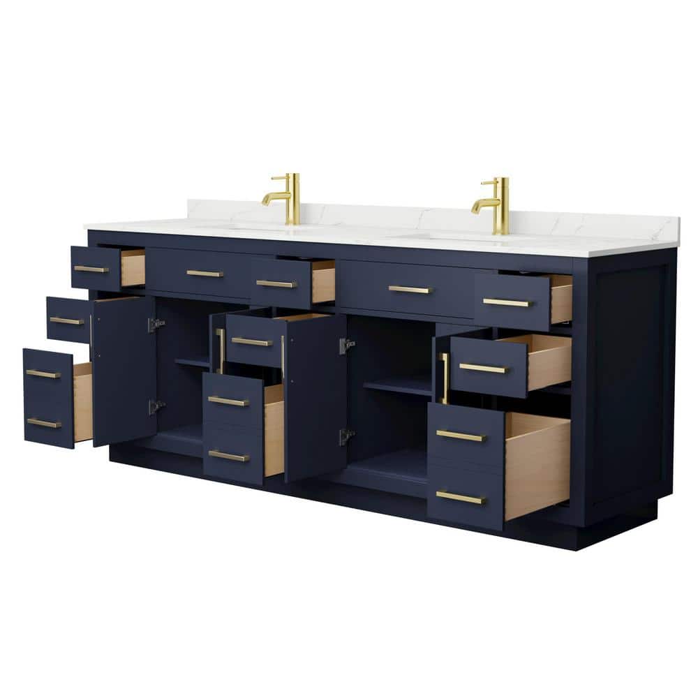 Wyndham Collection Beckett TK 84" Double Sink Bath Vanity in Dark Blue with Giotto Quartz Top