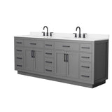 Wyndham Collection Beckett TK 84" Double Sink Bath Vanity in Dark Gray with Matte Black Trim and White Quartz Top