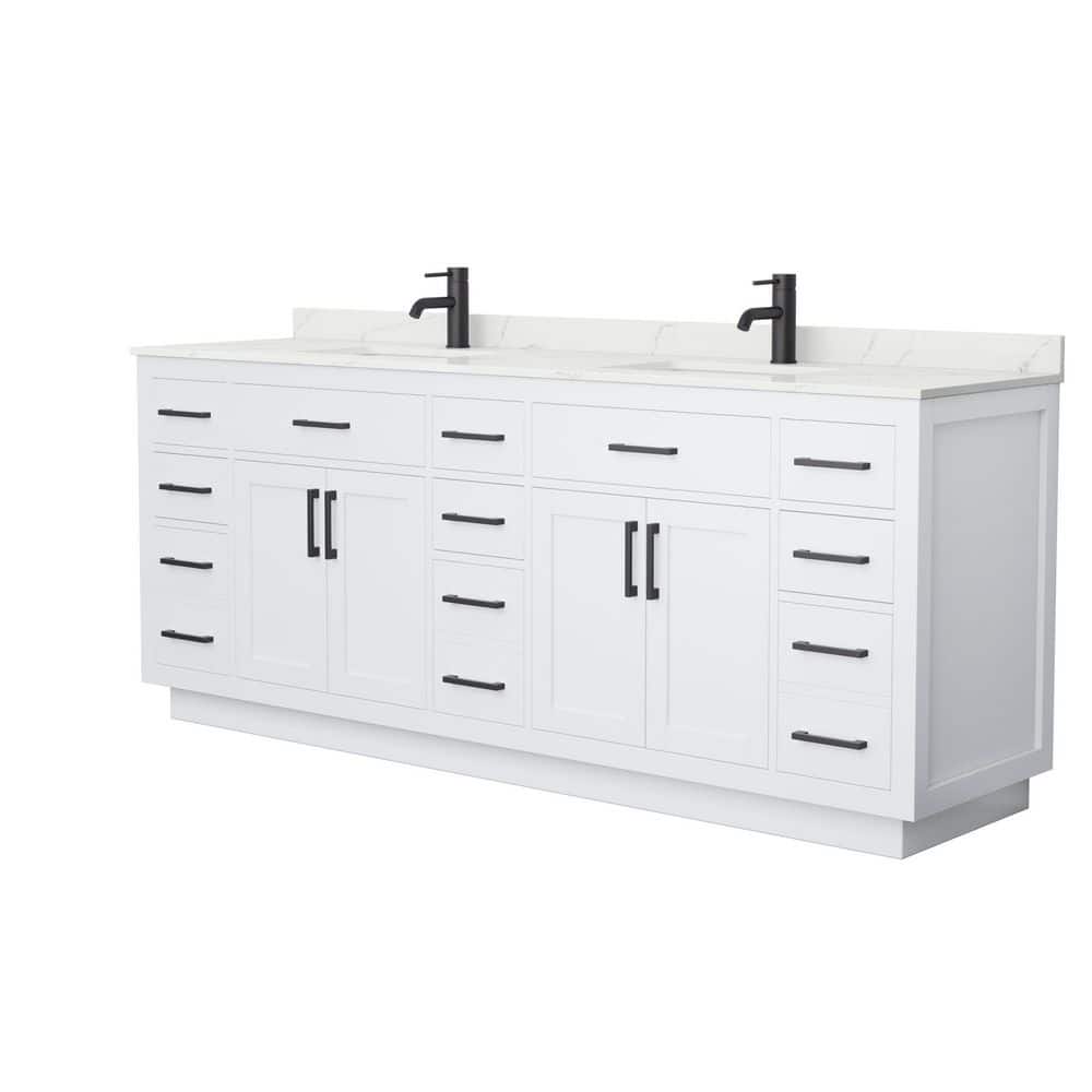 Wyndham Collection Beckett TK 84" Double Sink Bathroom Vanity with Giotto Quartz Top