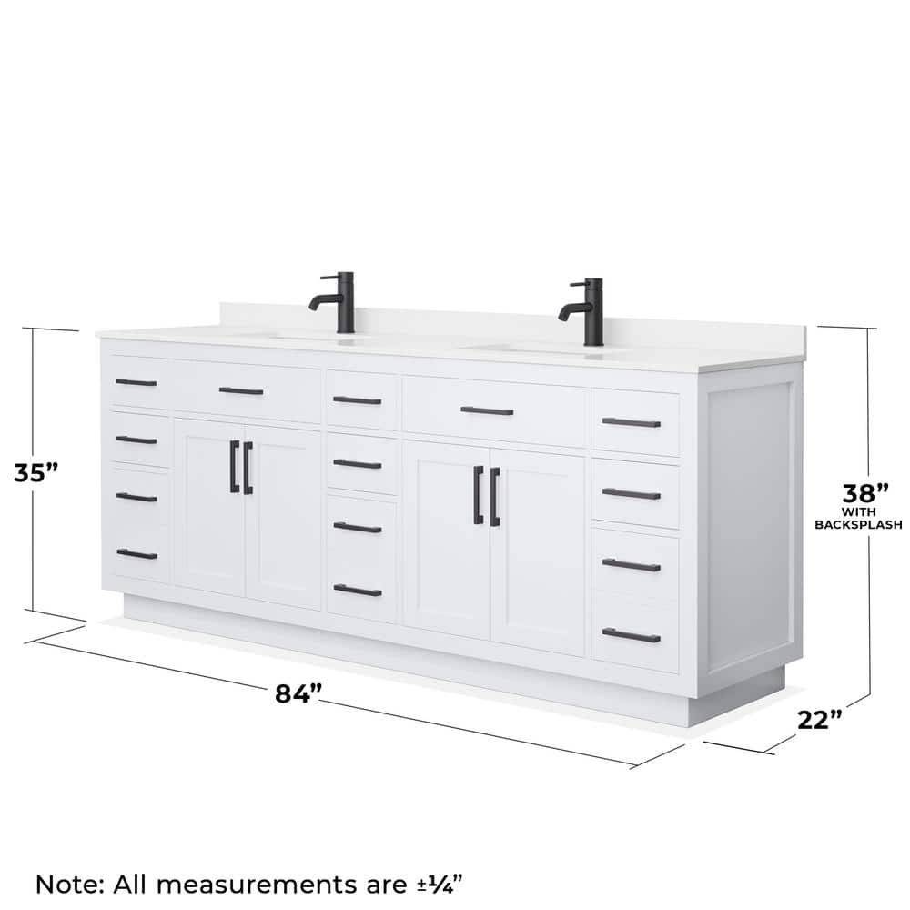Wyndham Collection Beckett TK 84" Double Sink Bathroom Vanity with White Quartz Top