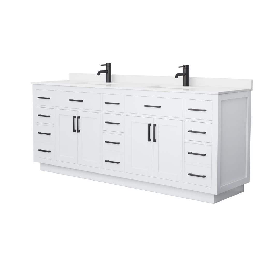 Wyndham Collection Beckett TK 84" Double Sink Bathroom Vanity with White Quartz Top