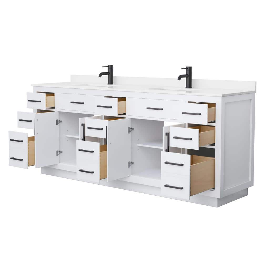 Wyndham Collection Beckett TK 84" Double Sink Bathroom Vanity with White Quartz Top